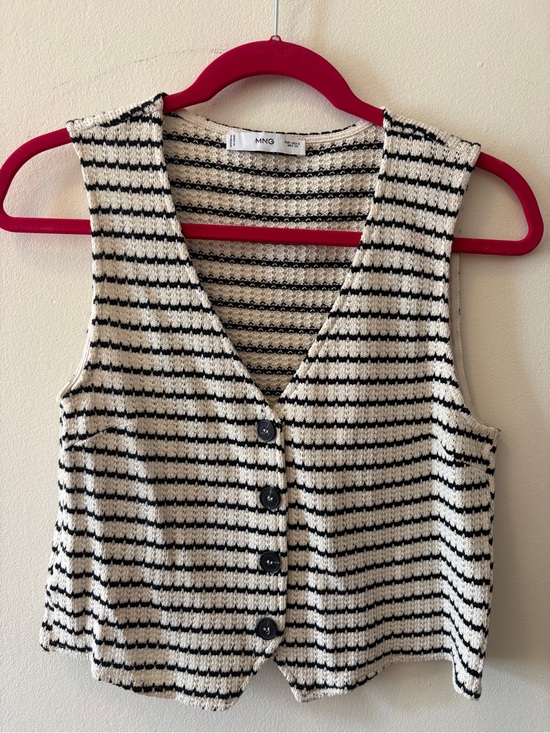 Mango Tops - Mango Black and Cream Striped Knit Vest